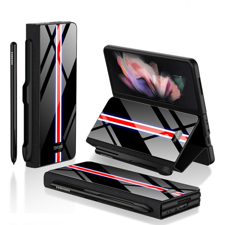 GKK Flip Tempered Glass Phone Case with S Pen Slot for Samsung Galaxy Z Fold3 5G (Exclusive Black)
