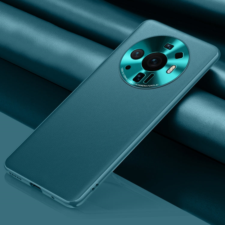 Cyan Plain Leather Phone Case for Xiaomi Mi 12 Ultra 5G with Metal Lens Cover