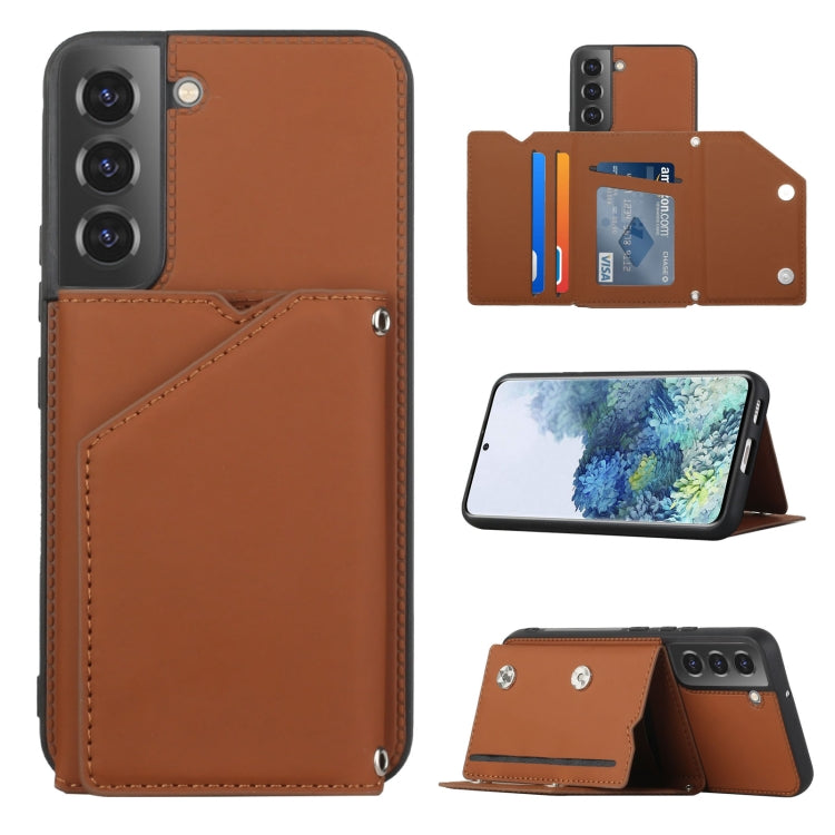 Brown Skin Feel PU + TPU + PC Phone Case with Card Slots for Samsung Galaxy S22 5G