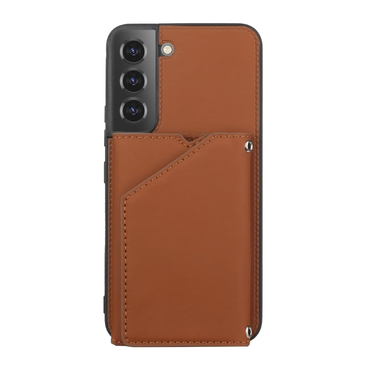 Brown Skin Feel PU + TPU + PC Phone Case with Card Slots for Samsung Galaxy S22 5G