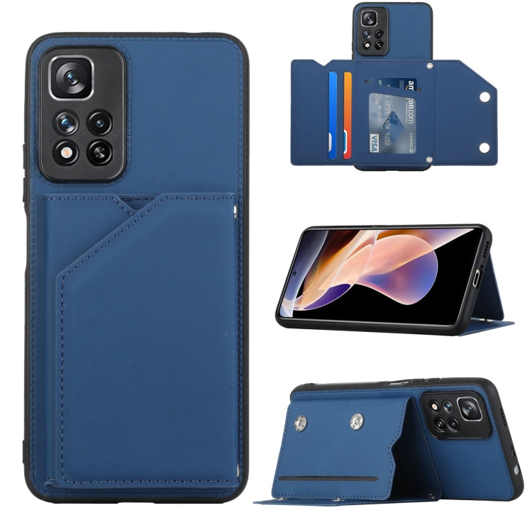 Skin Feel Blue Phone Case with Card Slots for Xiaomi Redmi Note 11 Pro