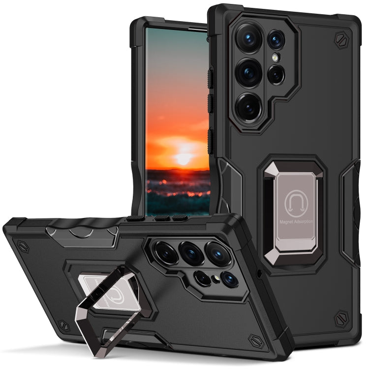 Samsung Galaxy S22 Ultra 5G Non-slip Armor Phone Case with Ring Holder (Black)
