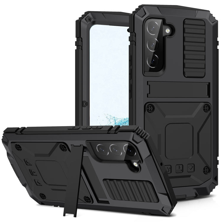 R-JUST Black Metal and Silicone Phone Case for Samsung Galaxy S22+ 5G