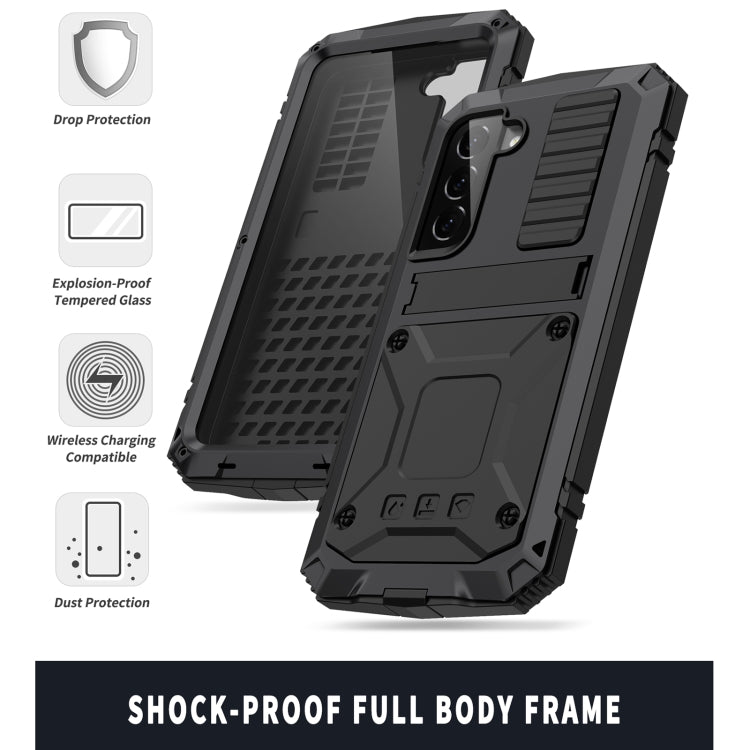 R-JUST Black Metal and Silicone Phone Case for Samsung Galaxy S22+ 5G