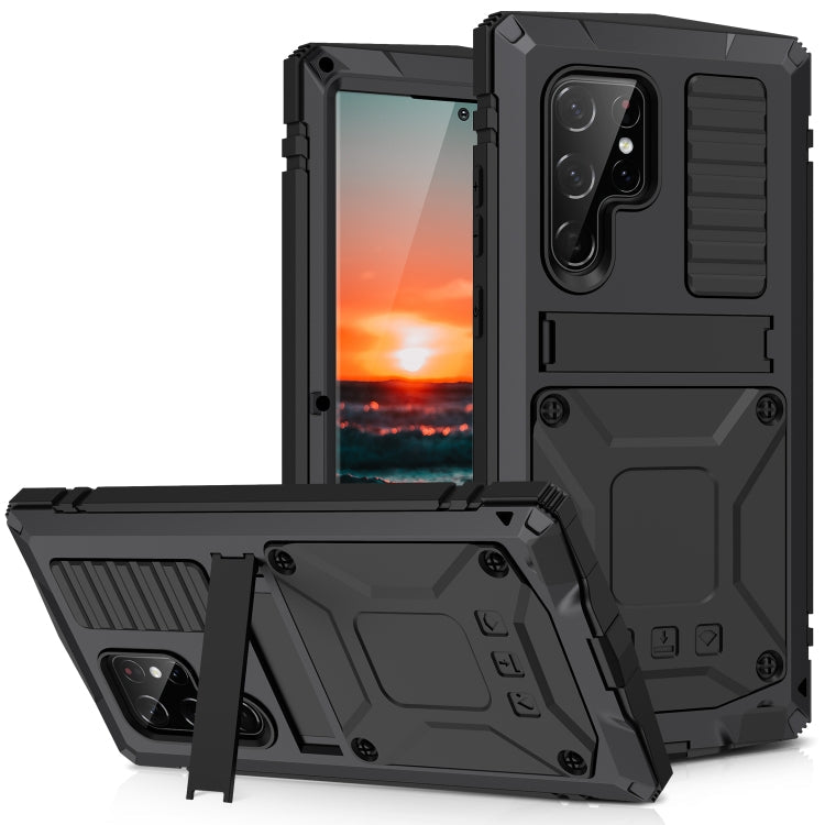 R-JUST Black Metal and Silicone Phone Case for Samsung Galaxy S22 Ultra 5G