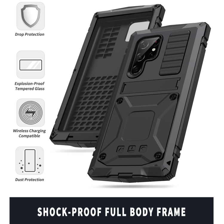 R-JUST Black Metal and Silicone Phone Case for Samsung Galaxy S22 Ultra 5G