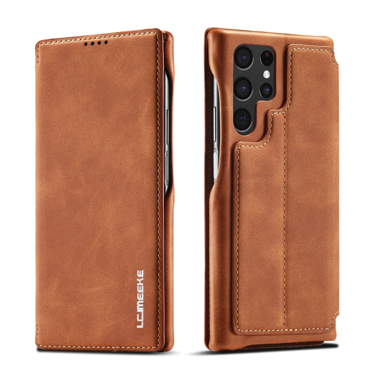 Samsung Galaxy S22 Ultra 5G LC.IMEEKE Hon Ancient Series Horizontal Flip Leather Phone Case(Brown)