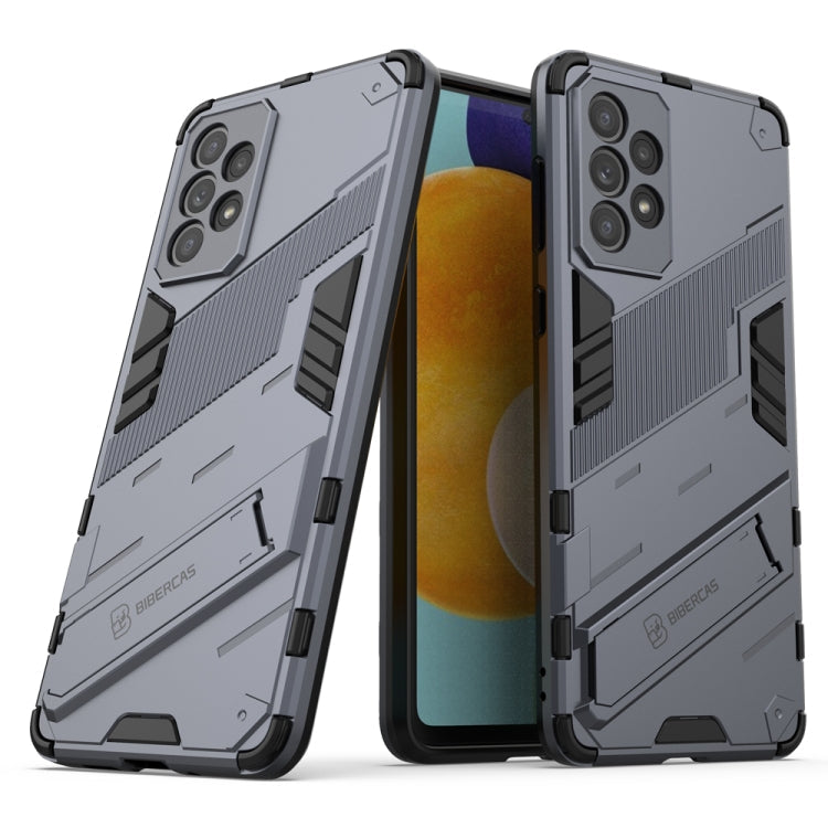 Punk Armor 2 in 1 PC + TPU Shockproof Phone Case for Samsung Galaxy A73 5G with Invisible Holder (Gray)