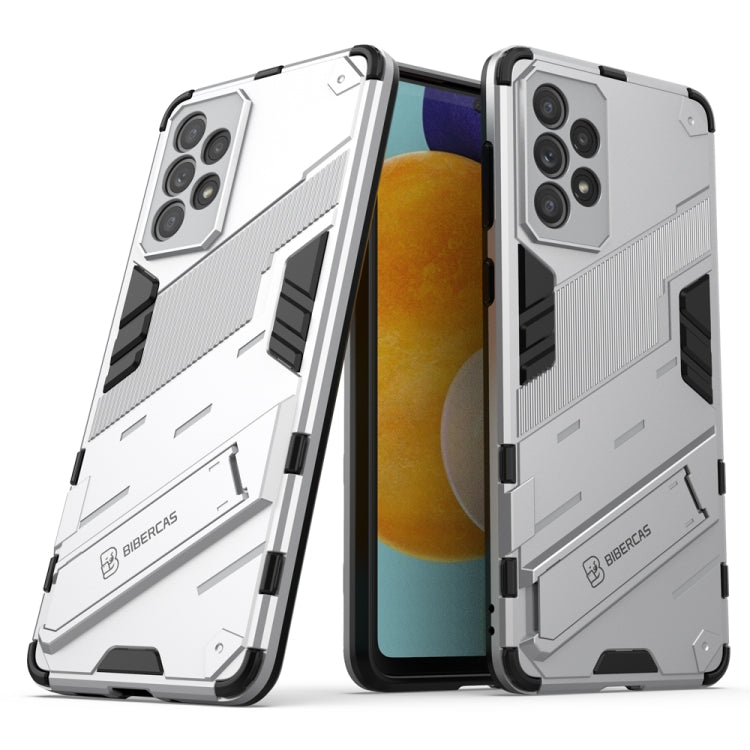 White Punk Armor 2 in 1 PC + TPU Shockproof Phone Case for Samsung Galaxy A73 5G with Invisible Holder