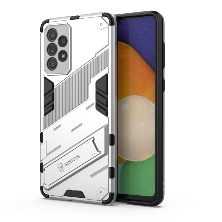 White Punk Armor 2 in 1 PC + TPU Shockproof Phone Case for Samsung Galaxy A73 5G with Invisible Holder