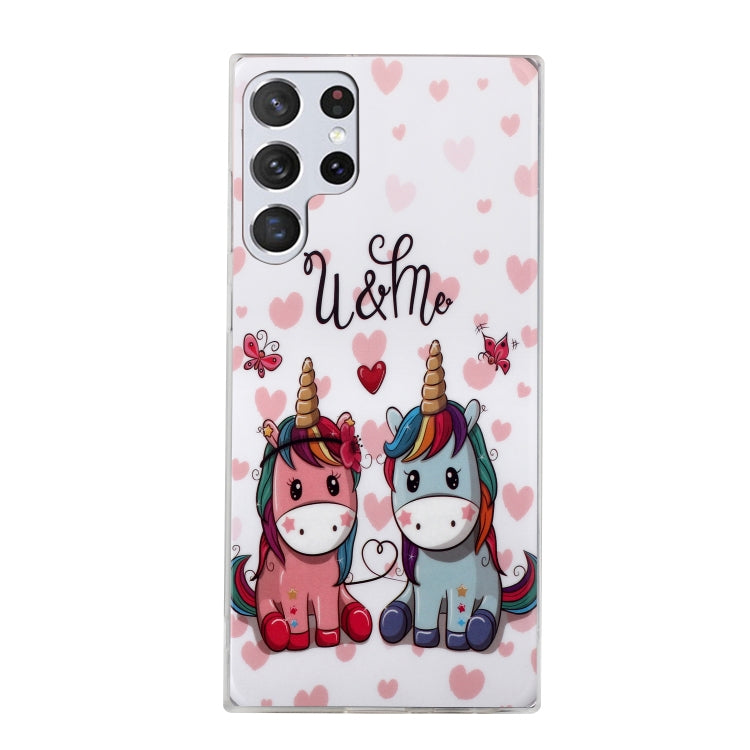 Luminous TPU Protective Phone Case for Samsung Galaxy S22 Ultra 5G with Couple Unicorn Design