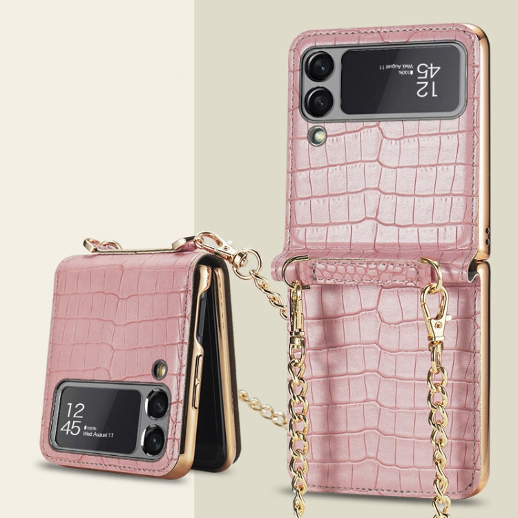 GKK Texture Leather Beauty Bag Phone Case with Strap for Samsung Galaxy Z Flip3 5G (Pink)