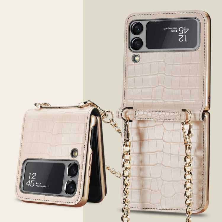 GKK Texture Leather Beauty Bag Phone Case with Strap for Samsung Galaxy Z Flip3 5G (Beige)