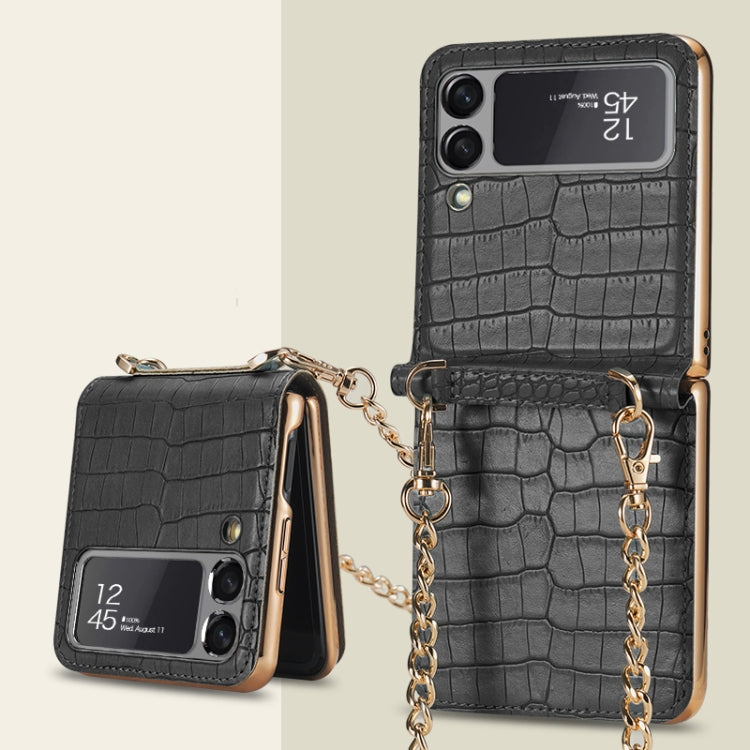 GKK Texture Leather Beauty Bag Phone Case for Samsung Galaxy Z Flip3 5G with Strap - Black