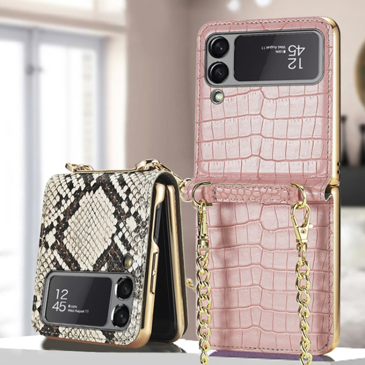 GKK Texture Leather Beauty Bag Phone Case with Strap for Samsung Galaxy Z Flip3 5G (Pink)