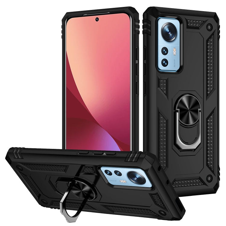 Shockproof TPU + PC Phone Case with Holder for Xiaomi 12 (Black)