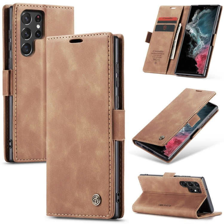 CaseMe 013 Multifunctional Leather Phone Case for Samsung Galaxy S22 Ultra 5G (Brown)