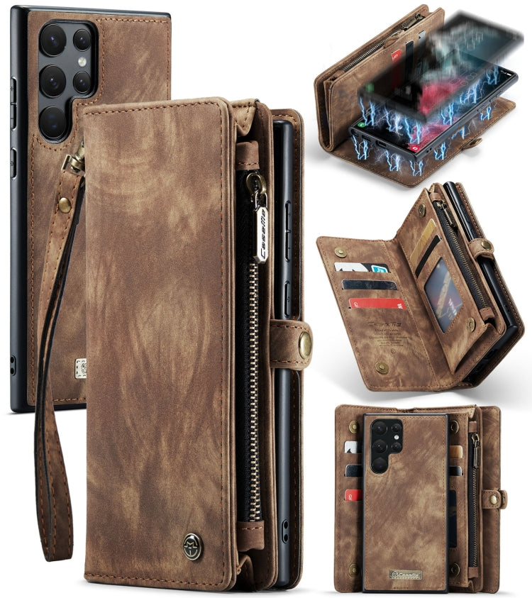 Detachable Multifunctional Horizontal Flip Leather Case for Samsung Galaxy S22 Ultra 5G - Brown