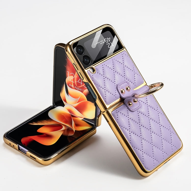 GKK Purple Plating Leather Phone Case with Ring for Samsung Galaxy Z Flip3 5G