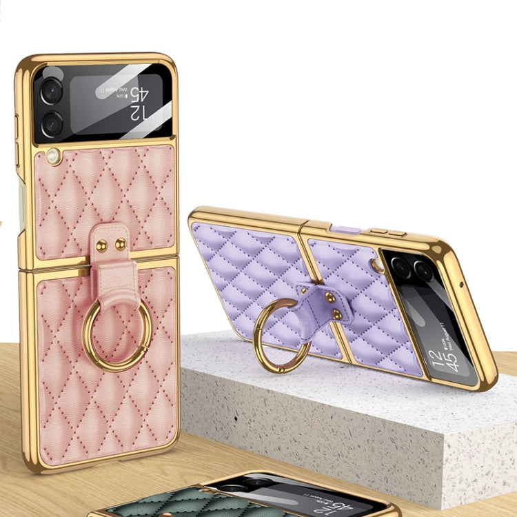 GKK Dark Green Plating + Leather Phone Case for Samsung Galaxy Z Flip3 5G with Ring