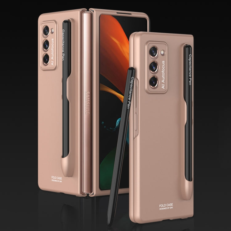 GKK Ultra-Thin Full Coverage Phone Flip Case for Samsung Galaxy Z Fold2 5G with Pen Slot (Mist Gold)