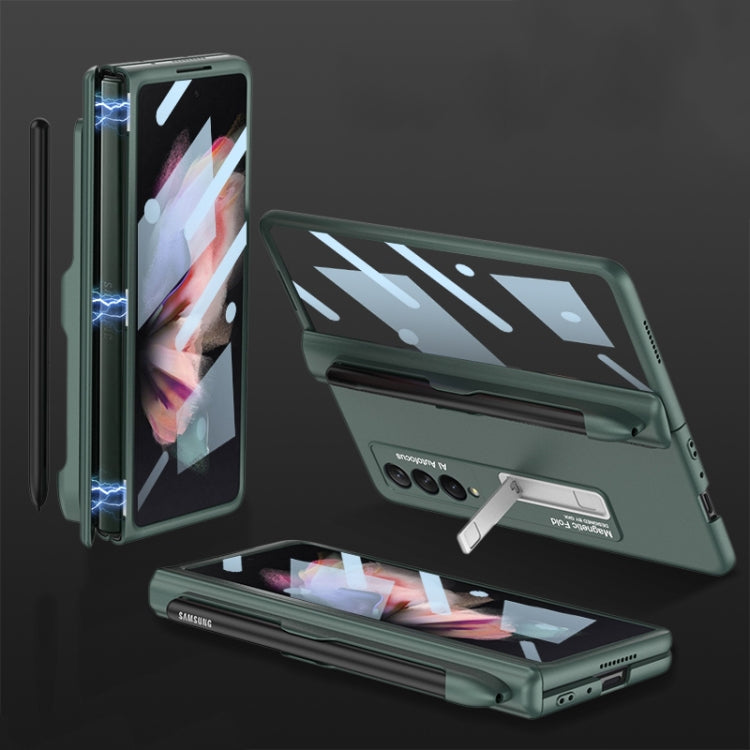 Samsung Galaxy Z Fold3 5G GKK Integrated Magnetic Full Coverage Phone Flip Case with Pen Slot(Dark Night Green)