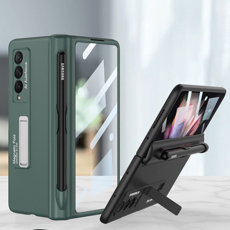 Samsung Galaxy Z Fold3 5G GKK Integrated Magnetic Full Coverage Phone Flip Case with Pen Slot(Dark Night Green)