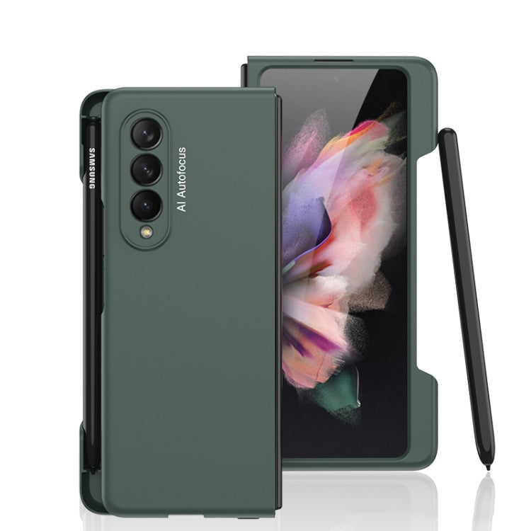 Ultra-thin PC Phone Flip Case with Side Pen Slot for Samsung Galaxy Z Fold3 5G in Dark Night Green
