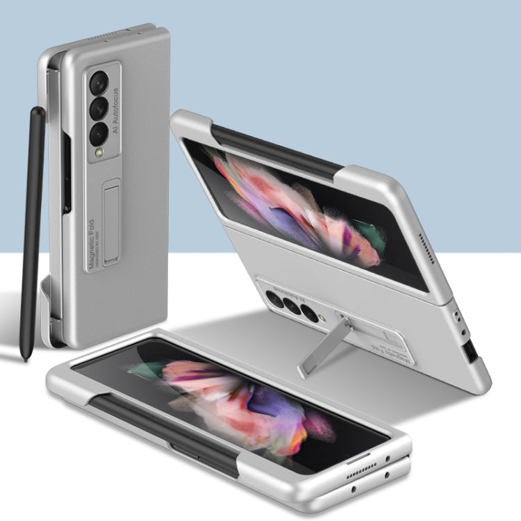 GKK Ultra-thin PC Phone Flip Case for Samsung Galaxy Z Fold3 5G with Holder & Pen Slot (Silver)