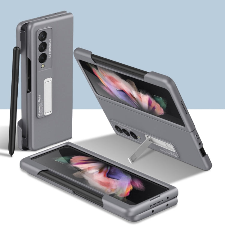 GKK Ultra-thin PC Phone Flip Case for Samsung Galaxy Z Fold3 5G with Holder & Side Pen Slot in Grey
