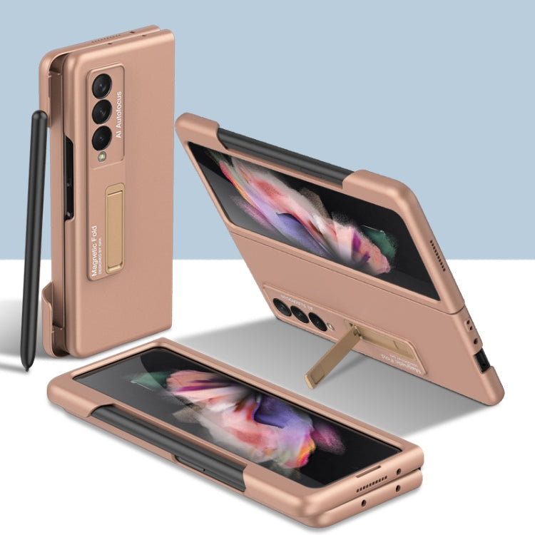 GKK Ultra-thin PC Phone Flip Case for Samsung Galaxy Z Fold3 5G with Holder & Pen Slot (Mist Gold)