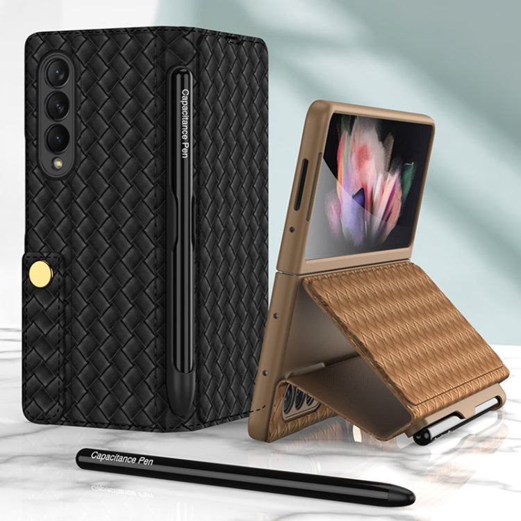 Samsung Galaxy Z Fold3 5G GKK Weave Texture Flip Leather Phone Case with Stylus Pen (Black)