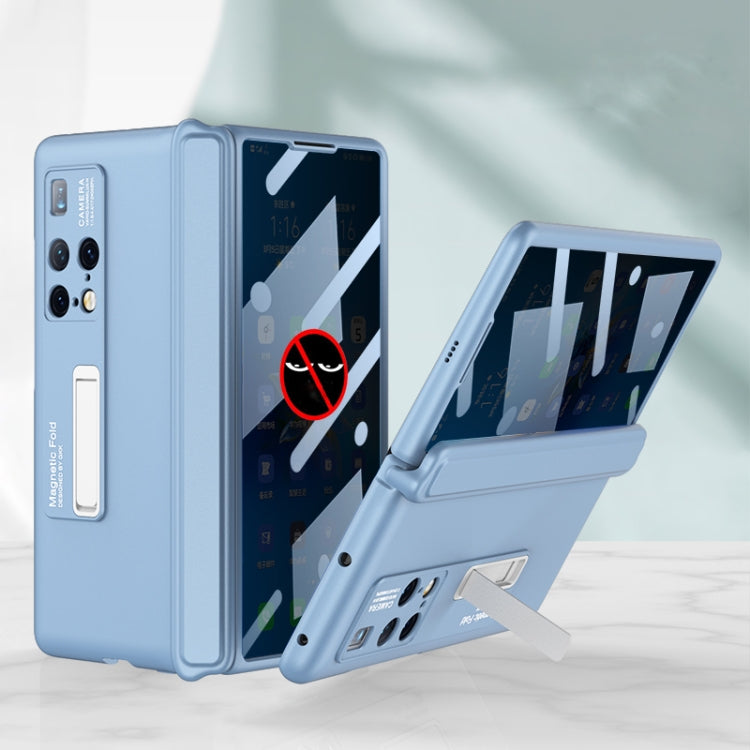 Anti-Peeping Magnetic Hinge Flip Phone Case for Huawei Mate X2 with Holder (Blue)