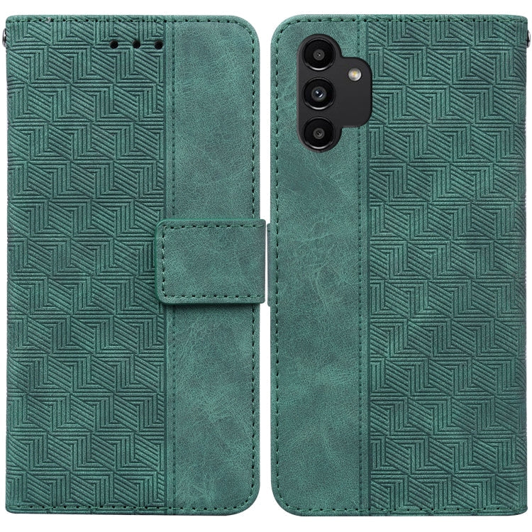Green Geometric Embossed Leather Phone Case for Samsung Galaxy A13 4G