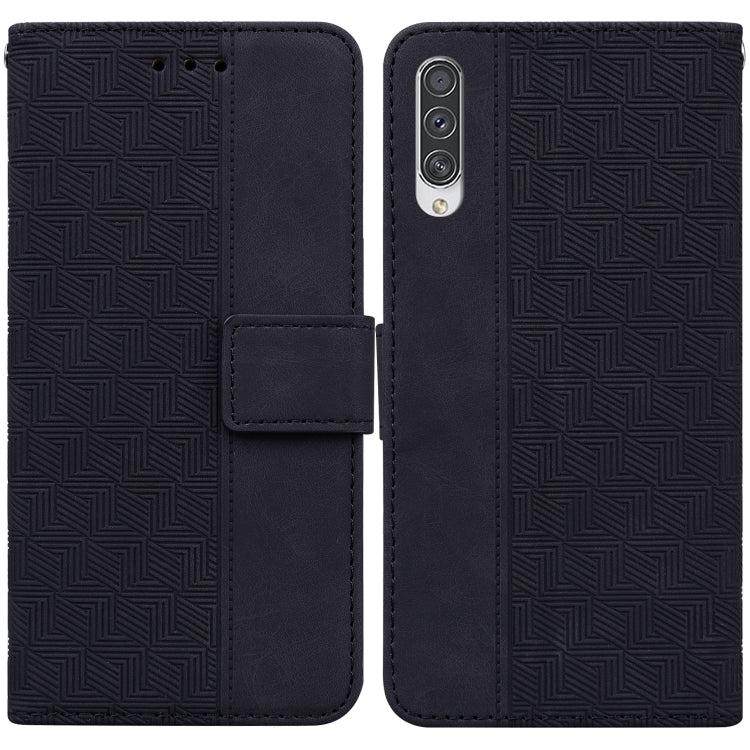 Samsung Galaxy A70 / A70s Geometric Embossed Leather Phone Case with Card Slots and Wallet Feature (Black)