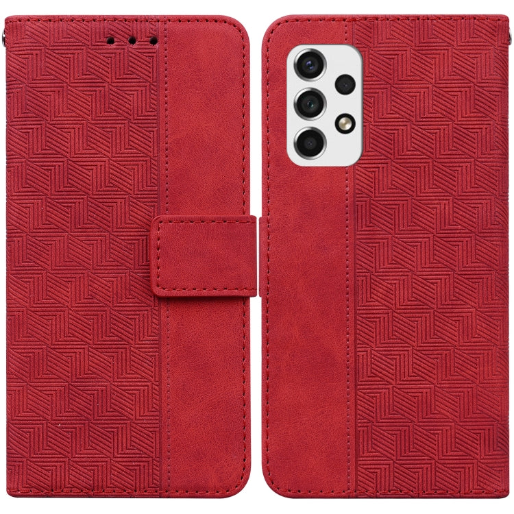 Red Geometric Embossed Leather Phone Case for Samsung Galaxy A73 5G