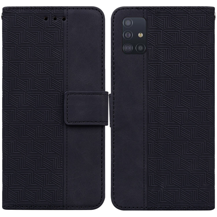 Geometric Embossed Leather Phone Case for Samsung Galaxy A71 (Black) with Card Slots and Wallet Functionality