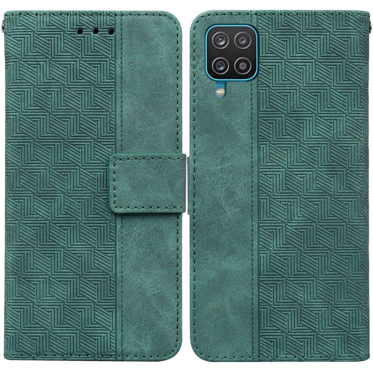 Samsung Galaxy A42 5G Green Geometric Embossed Leather Phone Case with Card Slots and Wallet