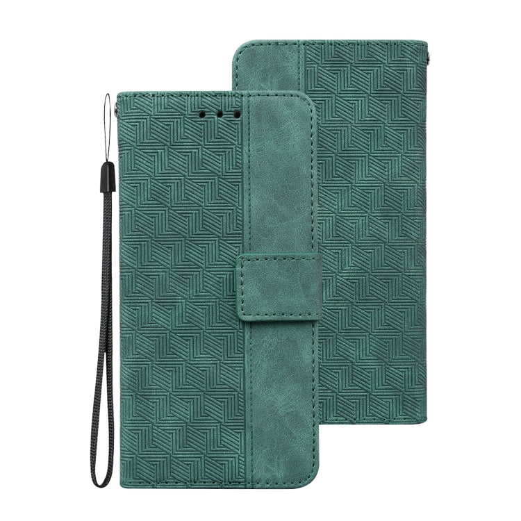 Samsung Galaxy A42 5G Green Geometric Embossed Leather Phone Case with Card Slots and Wallet