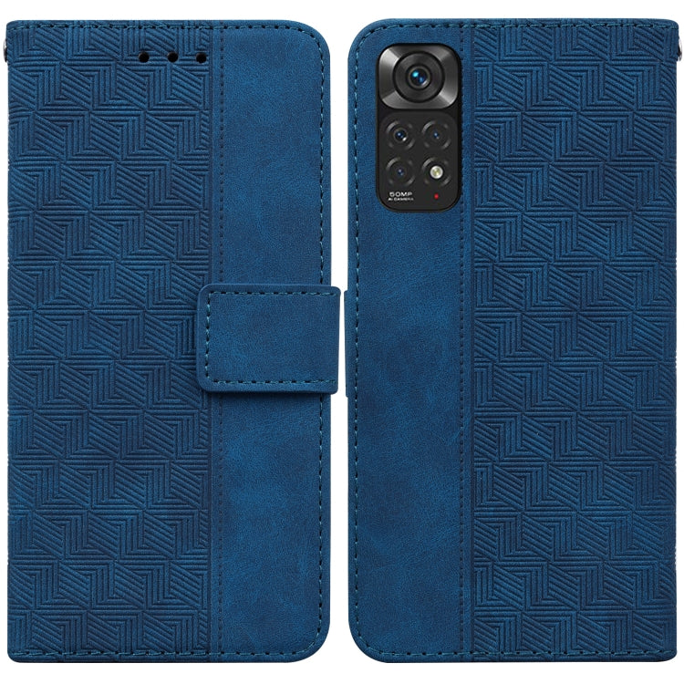 Blue Geometric Embossed Leather Phone Case for Xiaomi Redmi Note 11 / Note 11S