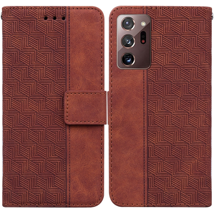 Geometric Embossed Leather Phone Case for Samsung Galaxy Note20 Ultra - Brown