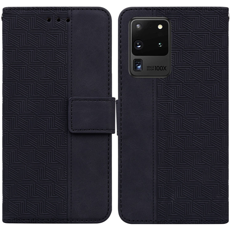 Black Geometric Embossed Leather Phone Case for Samsung Galaxy S20 Ultra