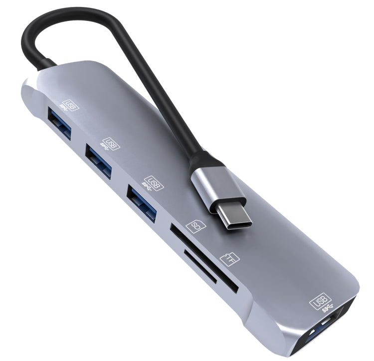 NK-3043 6-in-1 USB-C Adapter with TF/SD Card Slots + 4 USB Females (Space Grey)