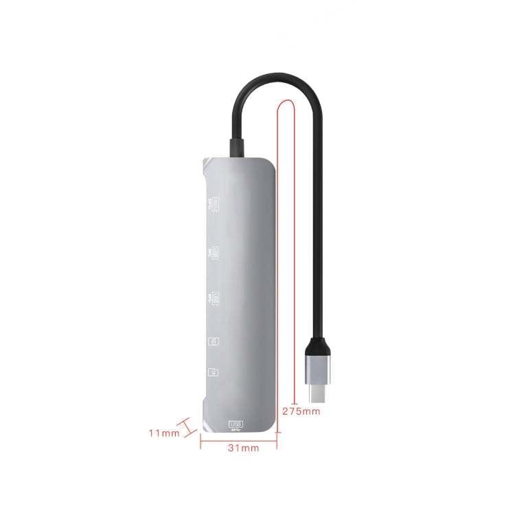 6-in-1 USB-C Adapter with TF/SD Card Slots and Multiple USB Ports