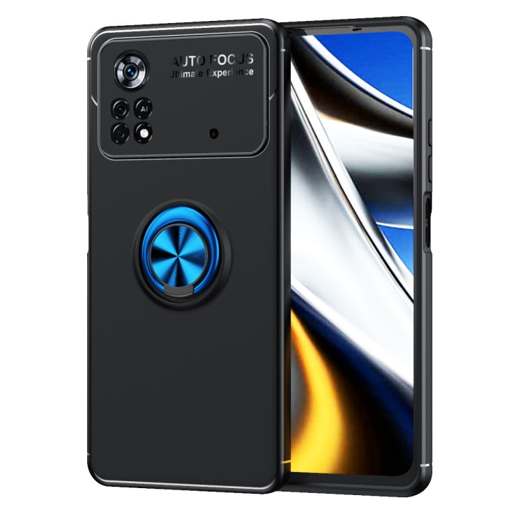 Metal Ring Holder TPU Phone Case for Xiaomi Poco X4 Pro 5G (Black+Blue)