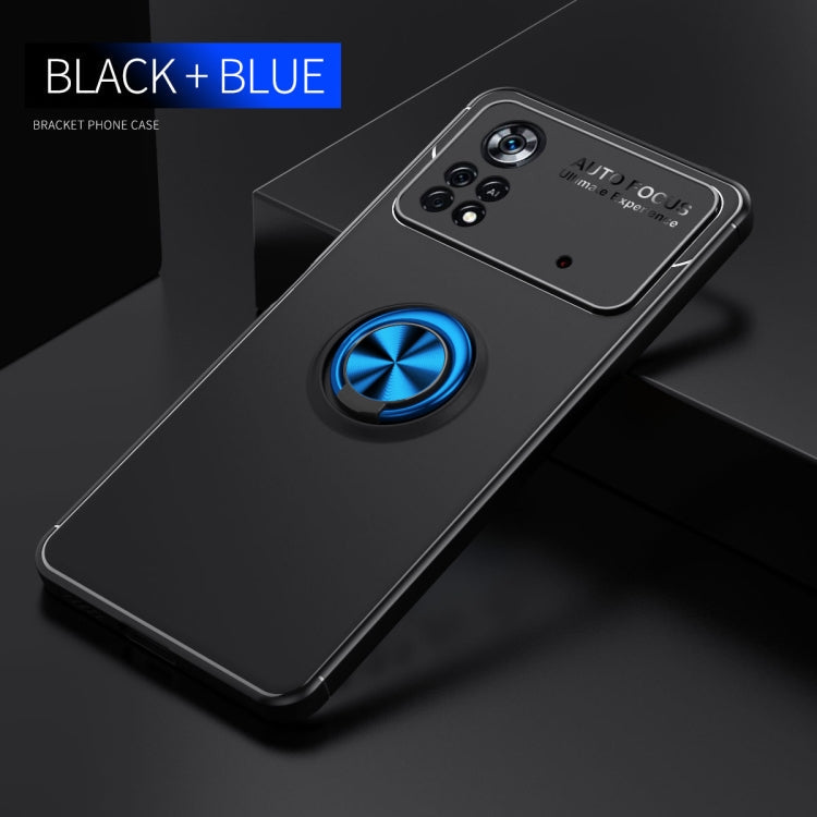 Metal Ring Holder TPU Phone Case for Xiaomi Poco X4 Pro 5G (Black+Blue)