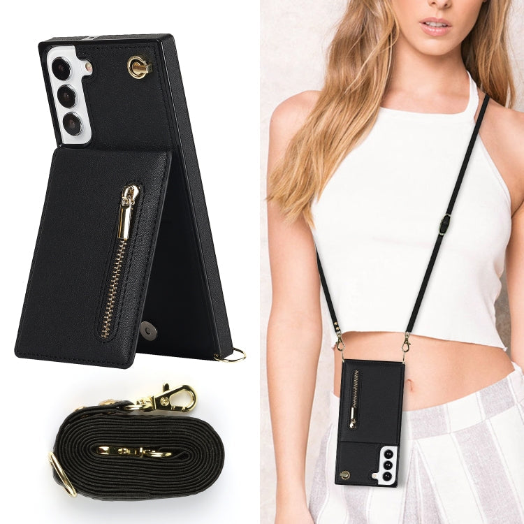 Crossbody Zipper Card Holder Phone Case for Samsung Galaxy S22 5G (Black)
