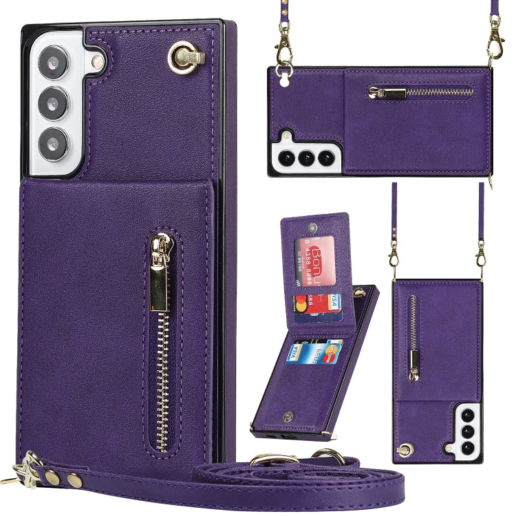 Purple Crossbody Zipper Phone Case with Card Holder for Samsung Galaxy S22