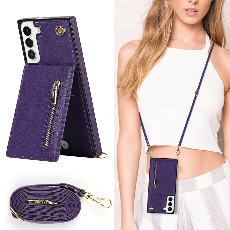 Purple Crossbody Zipper Phone Case with Card Holder for Samsung Galaxy S22