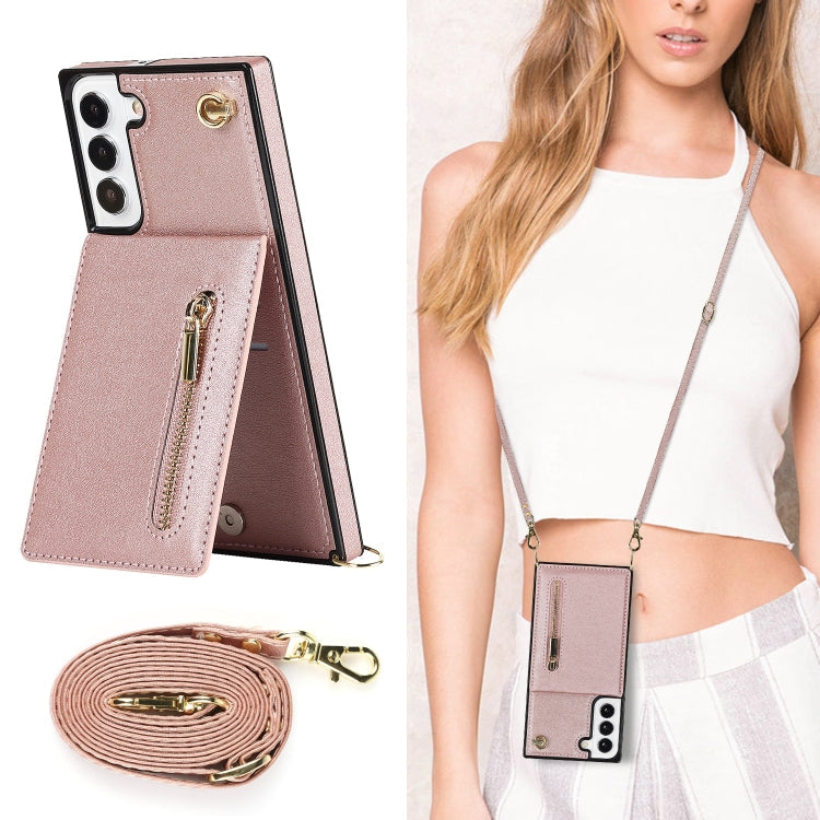 Rose Gold Crossbody Phone Case with Card Holder for Samsung Galaxy S22+ 5G
